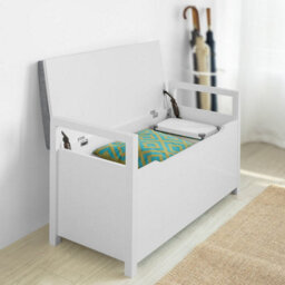 Sobuy Fsr76-W, Storage Chest Bench With Lift Up Top And Seat Cushion,white,w86Xd38Xh54 - thumbnail 4