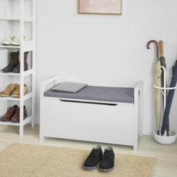 Sobuy Fsr76-W, Storage Chest Bench With Lift Up Top And Seat Cushion,white,w86Xd38Xh54 - thumbnail 2