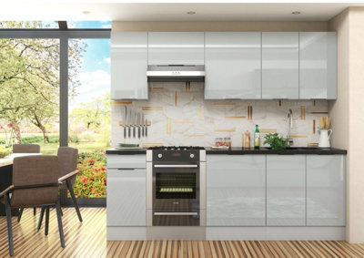 Impact Furniture Kitchen Cabinets 7 Units Set Soft Close 240Cm Complete Diy Modern Storage Light Grey Gloss Fitted Kitchen Star - image 1