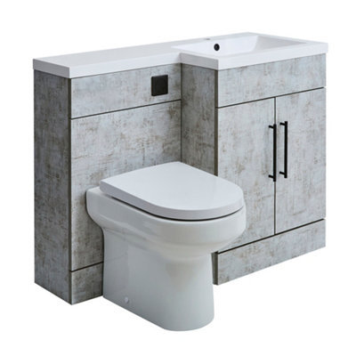 Homestylestore1105mm Concrete Grey Right Hand Bathroom Combination Vanity Toilet Wc Unit And Black T Bar Handles - image 1