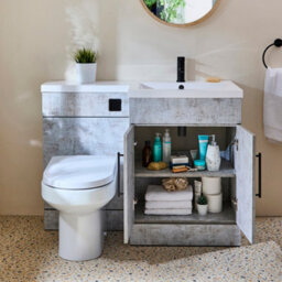 Homestylestore1105mm Concrete Grey Right Hand Bathroom Combination Vanity Toilet Wc Unit And Black T Bar Handles - thumbnail 3