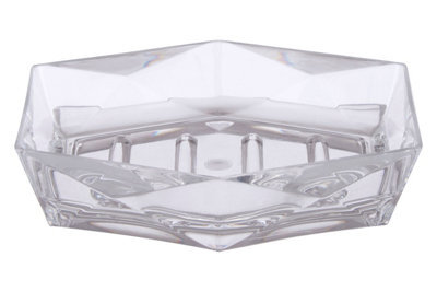 Orsina Clear Acrylic Soap Dish For Bathroom, Geometric Design Soap Holder With Raised Edges, Draining Soap Dish - image 1