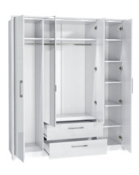Furneo White Mirrored Wardrobe High Gloss Matt Modern 4-Door 2-Drawer Bedroom Storage With Led Lights Infinity - thumbnail 4