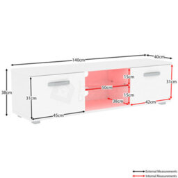 Lassic Vida Designs Cosmo White 2 Door Led Tv Unit 140Cm Sideboard Cabinet - thumbnail 2