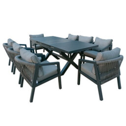 9 Pieces Aluminum Patio Furniture Set With Extending Table - 8 Seater - thumbnail 2