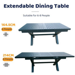 9 Pieces Aluminum Patio Furniture Set With Extending Table - 8 Seater - thumbnail 5