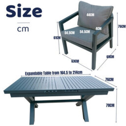 9 Pieces Aluminum Patio Furniture Set With Extending Table - 8 Seater - thumbnail 4