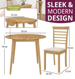 Hallowood Furniture Ledbury Drop Leaf Round Table Set With 2 Chairs In Light Oak Finish - thumbnail 3