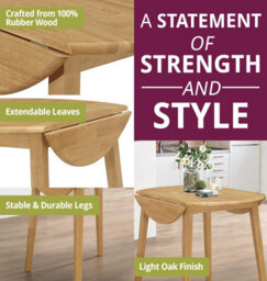 Hallowood Furniture Ledbury Drop Leaf Round Table Set With 2 Chairs In Light Oak Finish - thumbnail 4