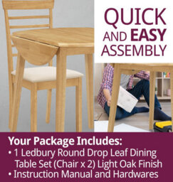 Hallowood Furniture Ledbury Drop Leaf Round Table Set With 2 Chairs In Light Oak Finish - thumbnail 7
