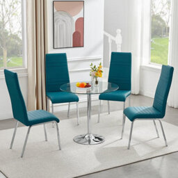 Furniture in Fashion Dante Round Clear Glass Dining Table With 4 Dora Teal Chairs - thumbnail 1