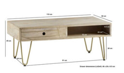 Wyld Haus Bali Mango Wood Coffee Table Light Natural With Gold Inlay, 1 Drawer & Open Shelf - thumbnail 5