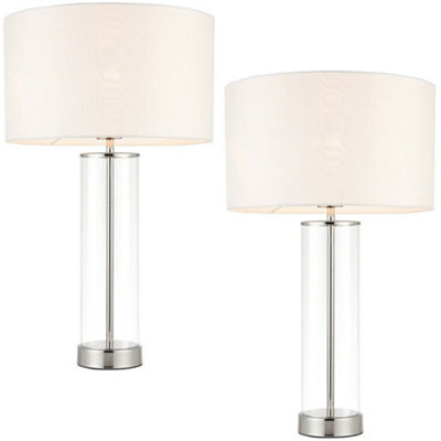 2 Pack Touch Dimmable Table Lamp Nickel Glass White Shade Modern Bedside Light - image 1