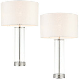 2 Pack Touch Dimmable Table Lamp Nickel Glass White Shade Modern Bedside Light - thumbnail 1