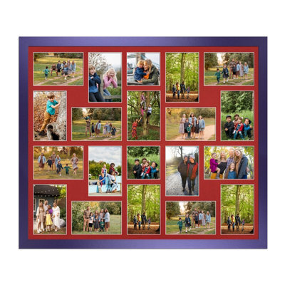 AK Frames 80X70Cm Purple Modern Multi Photo Frame With Crimson Mount - Holds 20 Apertures (18X) 6X4, (2X) 4X4 Photos - image 1