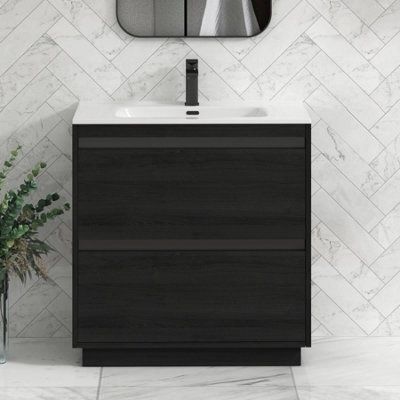 Royal Bathrooms Orion 800mm Floor Standing Bathroom Vanity Unit 2 Drawer Hale Black With Ceramic Basin & Black Accent Trim - image 1