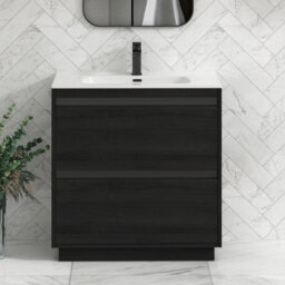 Royal Bathrooms Orion 800mm Floor Standing Bathroom Vanity Unit 2 Drawer Hale Black With Ceramic Basin & Black Accent Trim - thumbnail 1