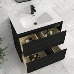 Royal Bathrooms Orion 800mm Floor Standing Bathroom Vanity Unit 2 Drawer Hale Black With Ceramic Basin & Black Accent Trim - thumbnail 5