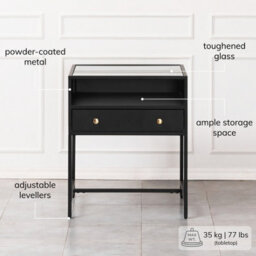 MH London Hale Metal Nightstand With Glasstop Bedside Side Table Nightstand With Drawer In Black - thumbnail 4