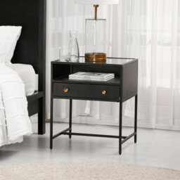 MH London Hale Metal Nightstand With Glasstop Bedside Side Table Nightstand With Drawer In Black - thumbnail 1