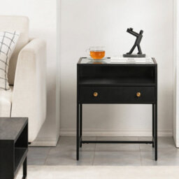 MH London Hale Metal Nightstand With Glasstop Bedside Side Table Nightstand With Drawer In Black - thumbnail 2