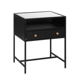 MH London Hale Metal Nightstand With Glasstop Bedside Side Table Nightstand With Drawer In Black - thumbnail 3
