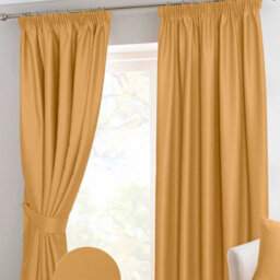 "Homescapes Mustard Yellow Herringbone Chevron Blackout Curtains Pencil Pleat, 46X72""" - thumbnail 1