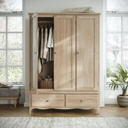 Celine Washed Oak Triple Wardrobe With 2 Drawers - By Roseland Furniture - thumbnail 2