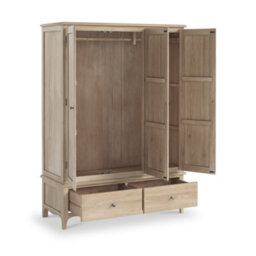 Celine Washed Oak Triple Wardrobe With 2 Drawers - By Roseland Furniture - thumbnail 5