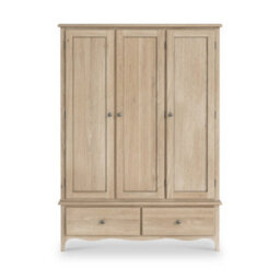 Celine Washed Oak Triple Wardrobe With 2 Drawers - By Roseland Furniture - thumbnail 3