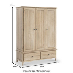 Celine Washed Oak Triple Wardrobe With 2 Drawers - By Roseland Furniture - thumbnail 9