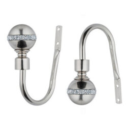 A.unique Home Pair Of Diamante Ball Metal Holdbacks With Fittings - Brushed Steel, Holdbacks - thumbnail 4