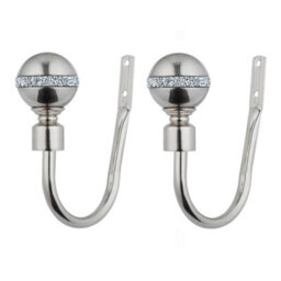 A.unique Home Pair Of Diamante Ball Metal Holdbacks With Fittings - Brushed Steel, Holdbacks - thumbnail 3