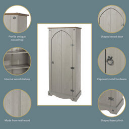 Core Products Corona Grey Premium Wax Vestry Cupboard, Antique Wax Top H143.5Cm X W60.0Cm X D31.6Cm - thumbnail 7