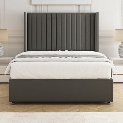 Bsspoke Manhattans Divan Bed Grey Plush Velvet With 54Inch Headboard & Mattress No Drawers In Single Double King 4Ft6 6Ft - image 1