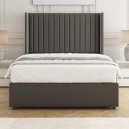 Bsspoke Manhattans Divan Bed Grey Plush Velvet With 54Inch Headboard & Mattress No Drawers In Single Double King 4Ft6 6Ft - thumbnail 1