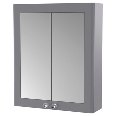 FNX Bathrooms Heritage 600mm 2 Door Satin Grey Wall Hung Mirror Cabinet Traditional 715mm - image 1