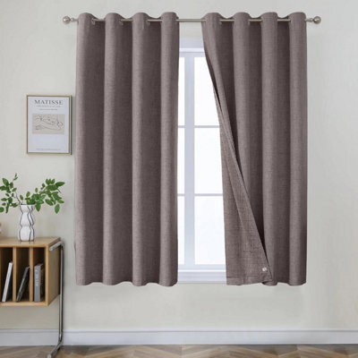 Ameha Mocha Plain Curtain 100%blackout Linen Texture Fabric Thermal Insulated 66''x54'' Window Ringtop Curtain Pair With Tie Backs - image 1
