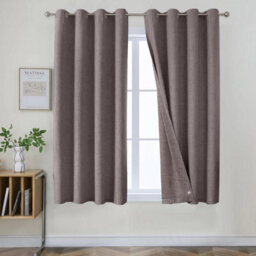 Ameha Mocha Plain Curtain 100%blackout Linen Texture Fabric Thermal Insulated 66''x54'' Window Ringtop Curtain Pair With Tie Backs