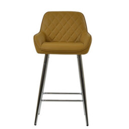 Lakeland Furniture Carson Light Tan Brown Faux Leather Chrome Fixed Leg Base Bar Stool