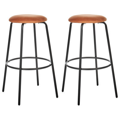Beliani Set Of 2 Bar Stools Morton Velvet Orange - image 1