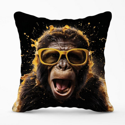Warren Reed Designer Splashart Monkey Face With Yellow Glasses Cushions 45Cm X 45Cm - image 1