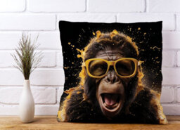 Warren Reed Designer Splashart Monkey Face With Yellow Glasses Cushions 45Cm X 45Cm - thumbnail 2