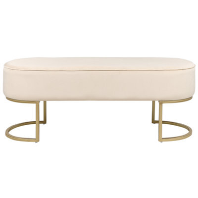 Wyld And Coco Beige Velvet Oval Bench With Gold Metal Legs, 104 X 40 X 40 Cm - image 1