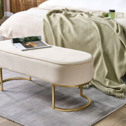 Wyld And Coco Beige Velvet Oval Bench With Gold Metal Legs, 104 X 40 X 40 Cm - thumbnail 2