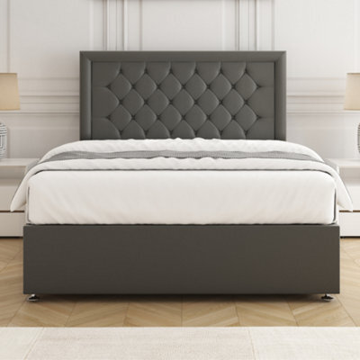 Bsspoke Nova Divan Bed Set In Grey Plush Velvet With 24Inch Headboard & Mattress No Drawers In Double King 3Ft 4Ft 6Ft - image 1