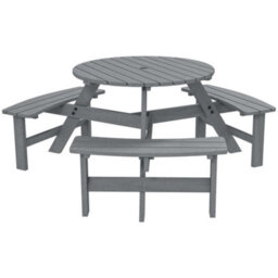 Wyld Haus Taviba 6-Seater Grey Round Picnic Table And Garden Bench Set, Fir Wood, 90Cm Table - thumbnail 2