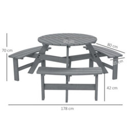 Wyld Haus Taviba 6-Seater Grey Round Picnic Table And Garden Bench Set, Fir Wood, 90Cm Table - thumbnail 3
