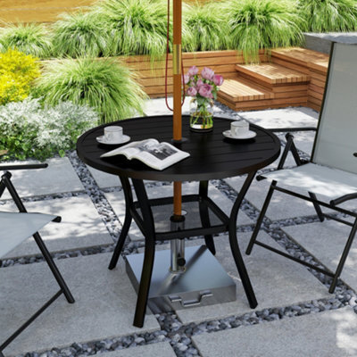 Outsunny 90 Cm Garden Dining Table, Round Garden Table With Parasol Hole - image 1