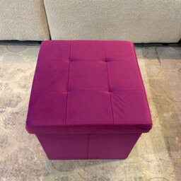 Home Luxe Interiors Purple Square Foldable Brushed Velvet Storage Box Pouffe Seat Ottoman - thumbnail 2
